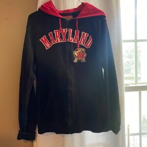 Black oversized zip up hooded Maryland Terps sweatshirt